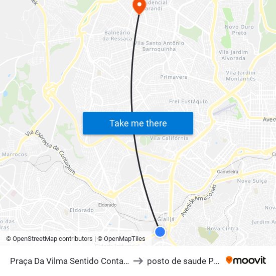 Praça Da Vilma Sentido Contagem/Betim/Barreiro to posto de saude Parque Recreio map