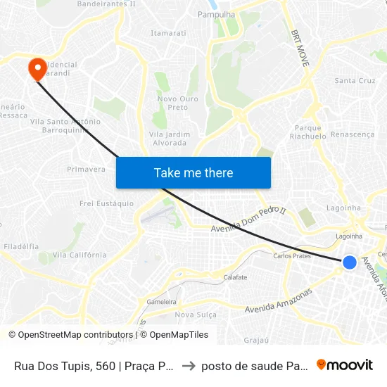 Rua Dos Tupis, 560 | Praça Primeiro De Maio 2 to posto de saude Parque Recreio map