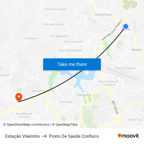 Estação Vilarinho to Posto De Saúde Confisco map