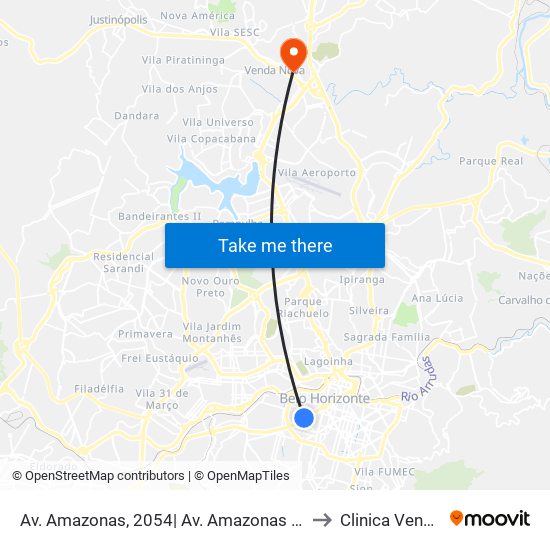 Av. Amazonas, 2054| Av. Amazonas Com Barbacena 3 to Clinica Venda Nova map