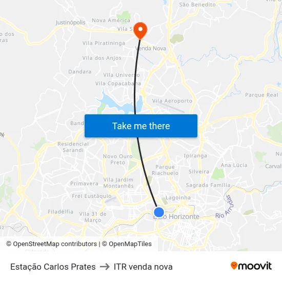 Estação Carlos Prates to ITR venda nova map