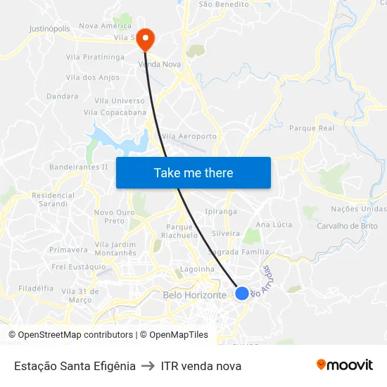 Estação Santa Efigênia to ITR venda nova map