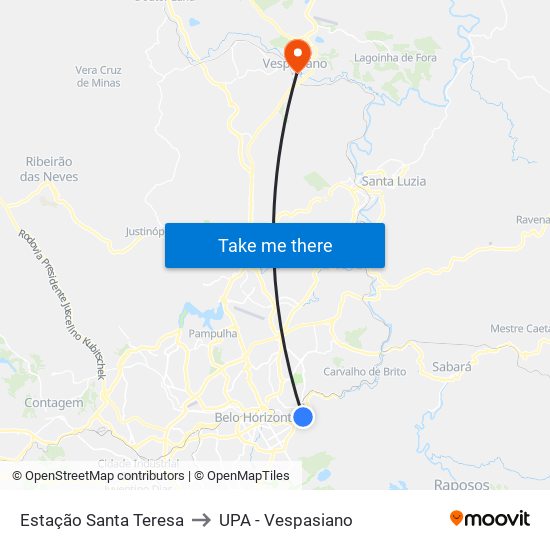 Estação Santa Teresa to UPA - Vespasiano map