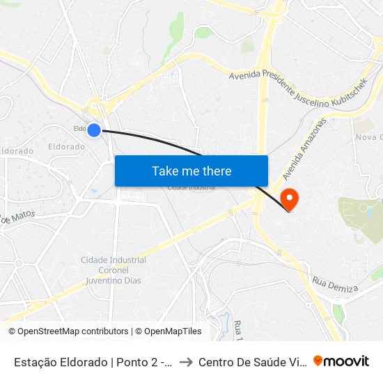 Estação Eldorado | Ponto 2 - Sentido Bairro to Centro De Saúde Vila Imperial map