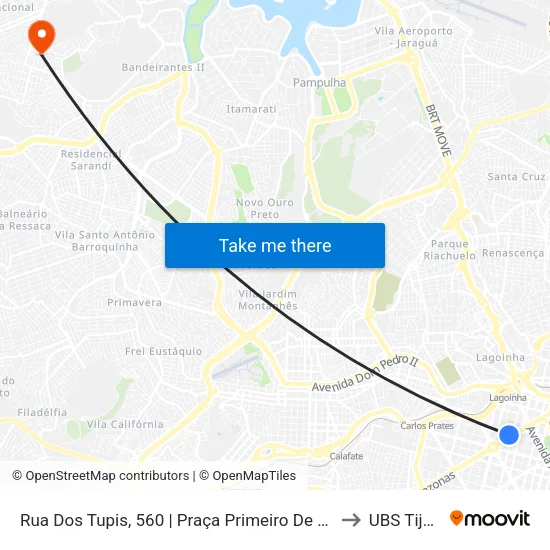 Rua Dos Tupis, 560 | Praça Primeiro De Maio 2 to UBS Tijuca map