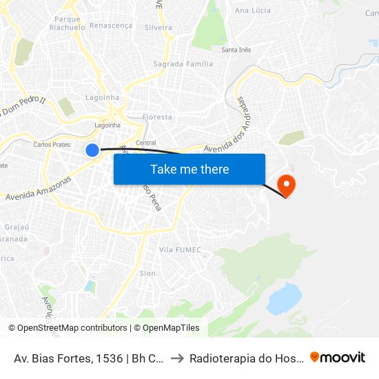 Av. Bias Fortes, 1536 | Bh Casa Do Fogueteiro to Radioterapia do Hospital da Baleia map