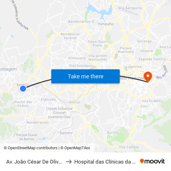 Av. João César De Oliveira, 4644 | Arcor (Antiga Aymoré) to Hospital das Clínicas da Universidade Federal de Minas Gerais map