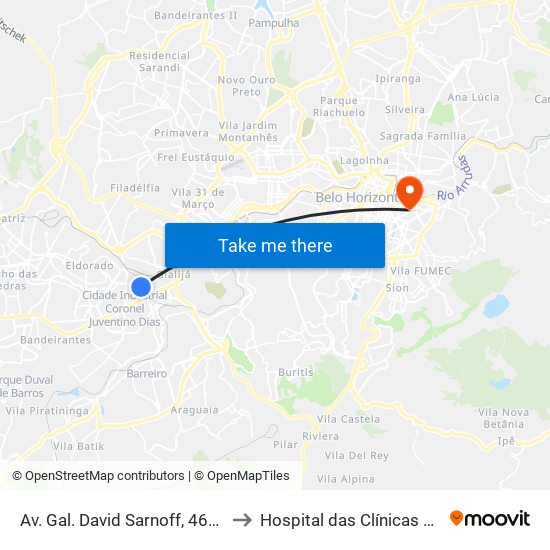 Av. Gal. David Sarnoff, 4650 | Oposto Ao Telhanorte (Ponto Provisório) to Hospital das Clínicas da Universidade Federal de Minas Gerais map