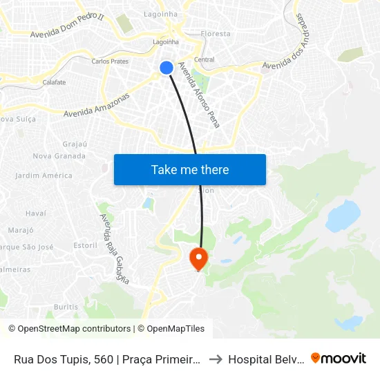 Rua Dos Tupis, 560 | Praça Primeiro De Maio 2 to Hospital Belvedere map
