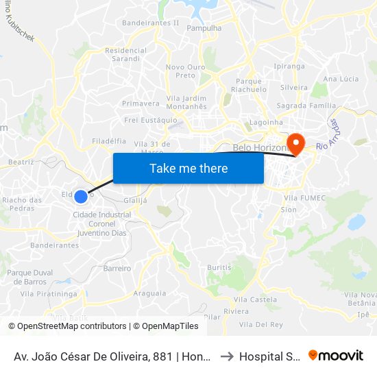 Av. João César De Oliveira, 881 | Honda/Localiza (Oposto A Upa Jk) to Hospital São Geraldo map