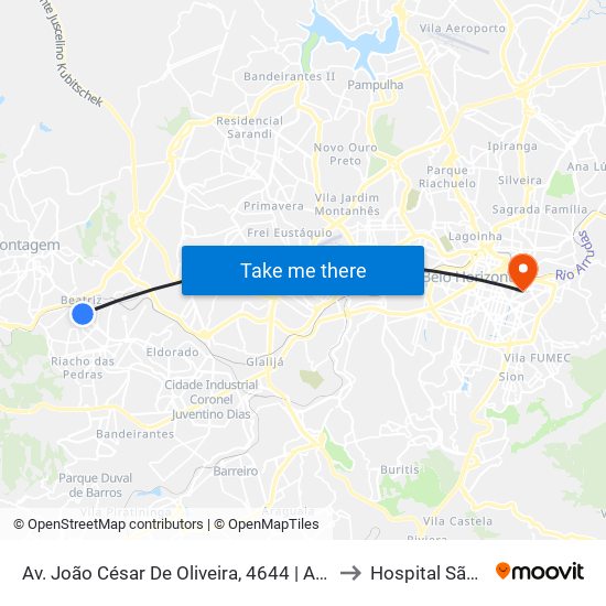 Av. João César De Oliveira, 4644 | Arcor (Antiga Aymoré) to Hospital São Geraldo map