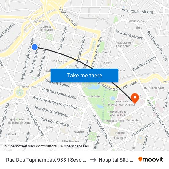 Rua Dos Tupinambás, 933 | Sesc Tupinambás 1 to Hospital São Geraldo map