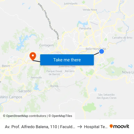 Av. Prof. Alfredo Balena, 110 | Faculdade De Medicina Ufmg 1 to Hospital Teresópolis map