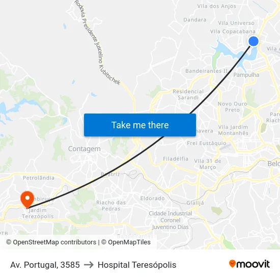 Av. Portugal, 3585 to Hospital Teresópolis map