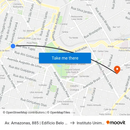 Av. Amazonas, 885 | Edifício Belo Horizonte 1 to Instituto Unimed Bh map