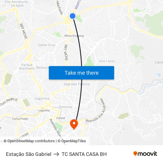 Estação São Gabriel to TC SANTA CASA BH map