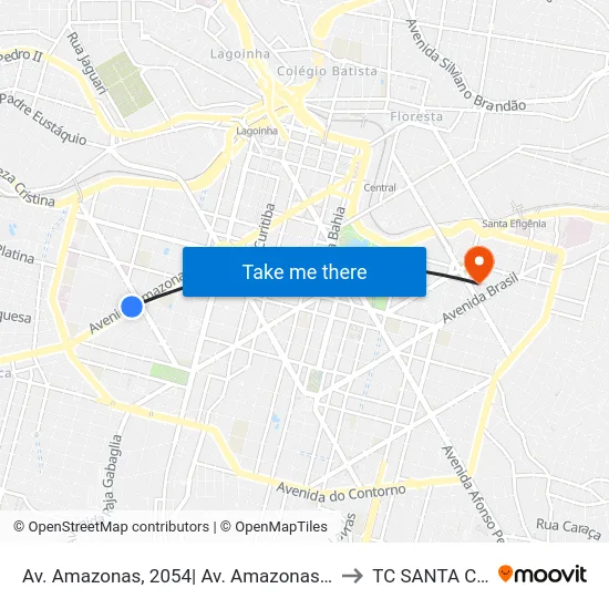 Av. Amazonas, 2054| Av. Amazonas Com Barbacena 3 to TC SANTA CASA BH map