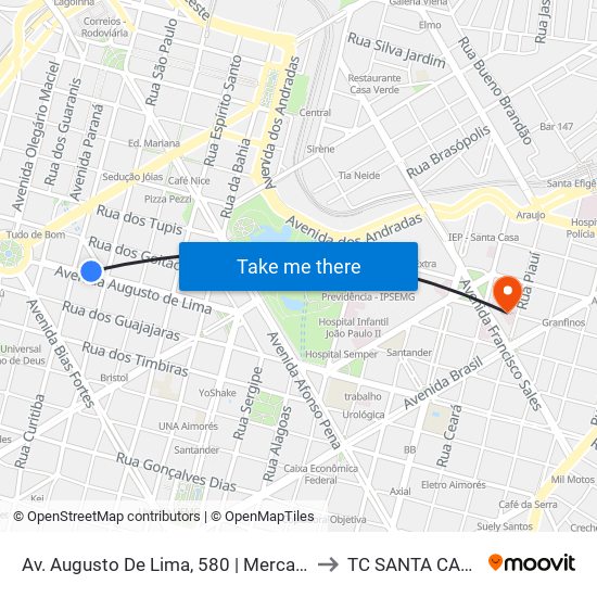 Av. Augusto De Lima, 580 | Mercado Central to TC SANTA CASA BH map