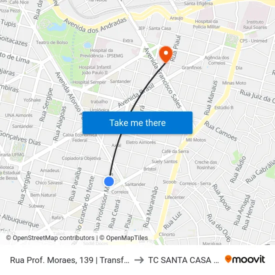 Rua Prof. Moraes, 139 | Transfácil to TC SANTA CASA BH map
