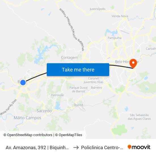 Av. Amazonas, 392 | Biquinha A to Policlinica Centro-sul map