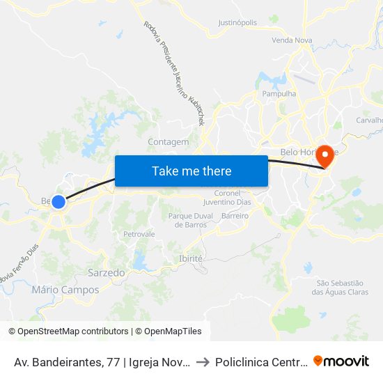 Av. Bandeirantes, 77 | Igreja Nova Canaã to Policlinica Centro-sul map
