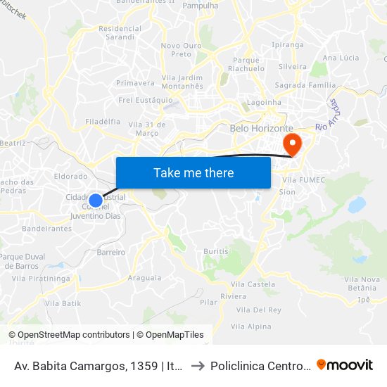 Av. Babita Camargos, 1359 | Itambé to Policlinica Centro-sul map