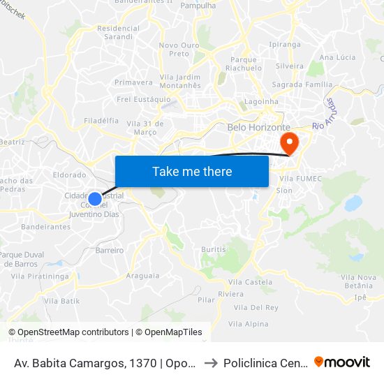 Av. Babita Camargos, 1370 | Oposto A Itambé to Policlinica Centro-sul map