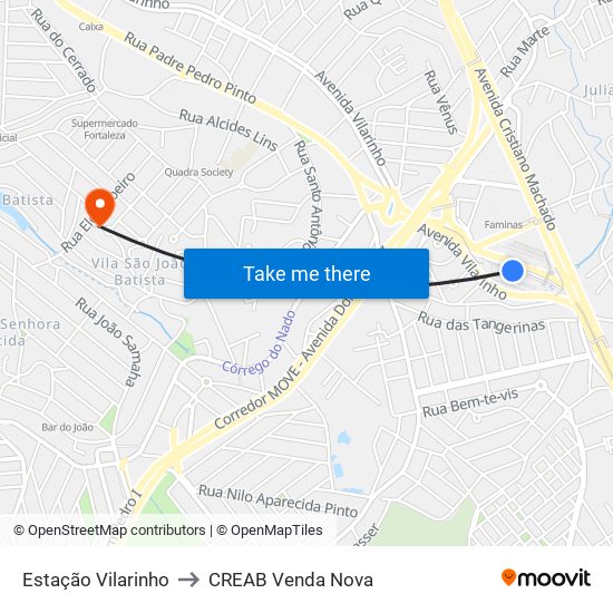 Estação Vilarinho to CREAB Venda Nova map