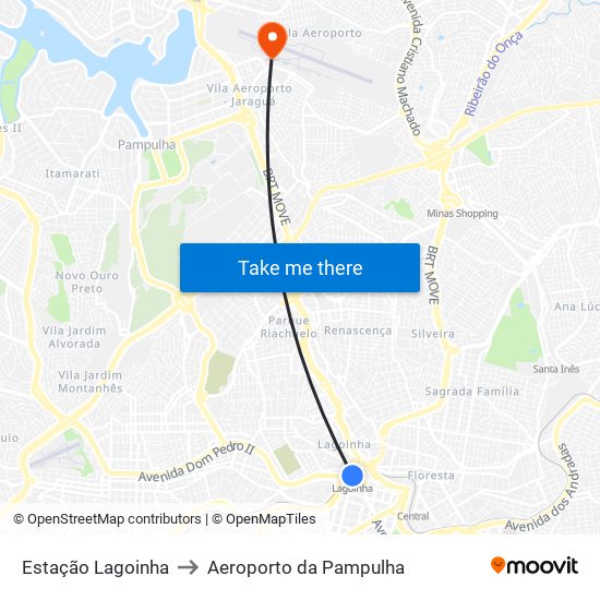 Estação Lagoinha to Aeroporto da Pampulha map