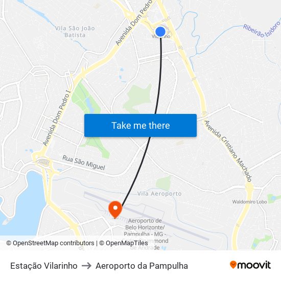 Estação Vilarinho to Aeroporto da Pampulha map