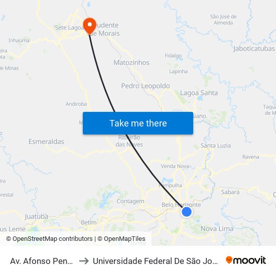 Av. Afonso Pena, 2323 | Deoesp to Universidade Federal De São João Del Rei Campus Sete Lagoas map