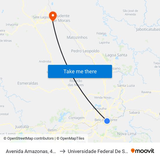 Avenida Amazonas, 471 | Praça Sete - Galera Dantes 2 to Universidade Federal De São João Del Rei Campus Sete Lagoas map