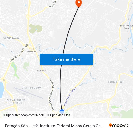 Estação São Gabriel to Instituto Federal Minas Gerais Campus Santa Luzia map