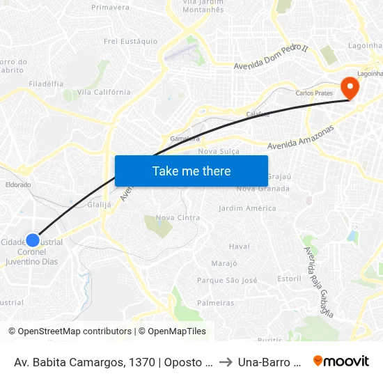 Av. Babita Camargos, 1370 | Oposto A Itambé to Una-Barro Preto map