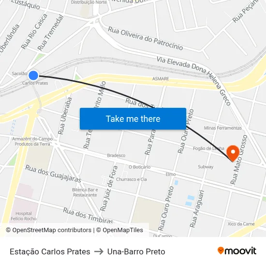 Estação Carlos Prates to Una-Barro Preto map