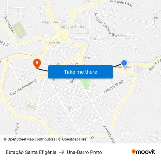 Estação Santa Efigênia to Una-Barro Preto map