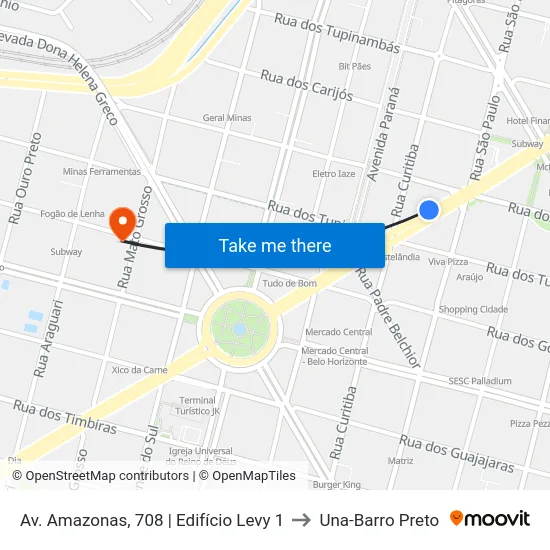 Av. Amazonas, 708 | Edifício Levy 1 to Una-Barro Preto map