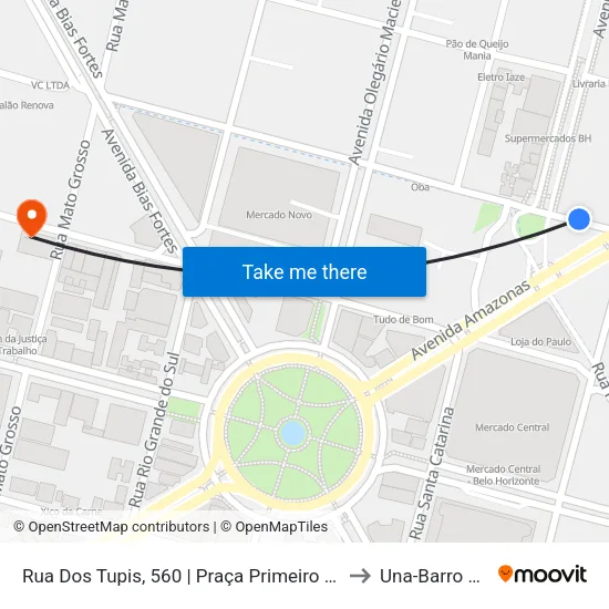 Rua Dos Tupis, 560 | Praça Primeiro De Maio 2 to Una-Barro Preto map