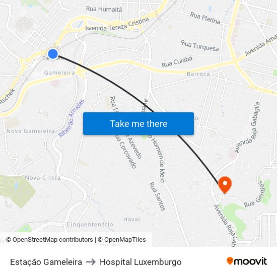 Estação Gameleira to Hospital Luxemburgo map