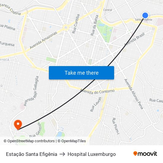 Estação Santa Efigênia to Hospital Luxemburgo map