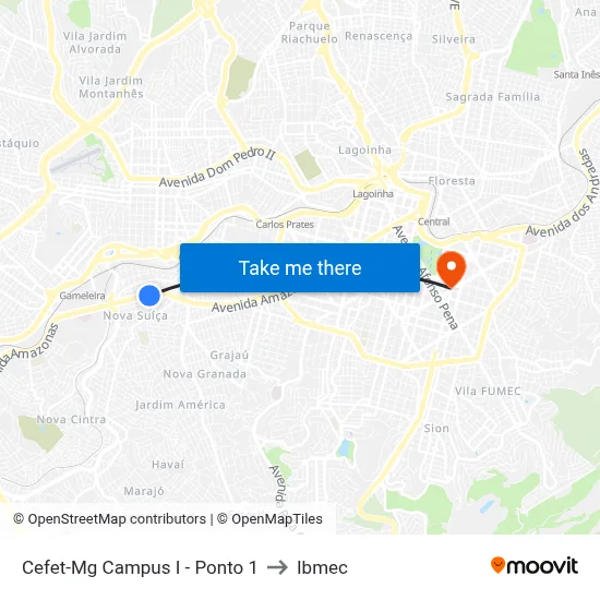 Cefet-Mg Campus I - Ponto 1 to Ibmec map