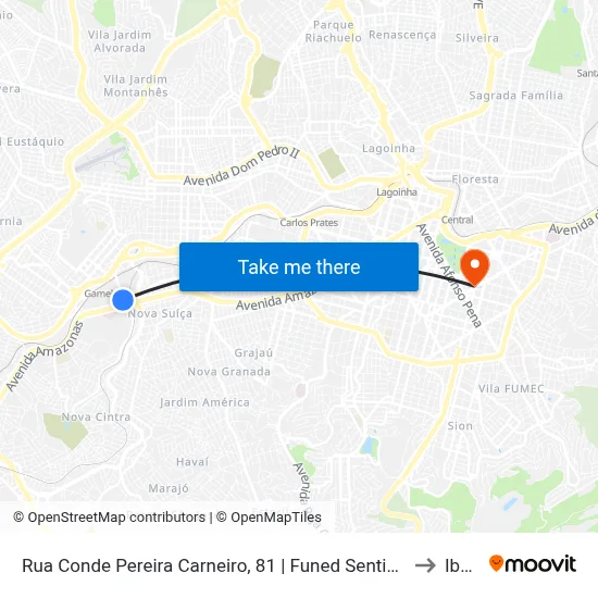 Rua Conde Pereira Carneiro, 81 | Funed Sentido Avenida Amazonas to Ibmec map