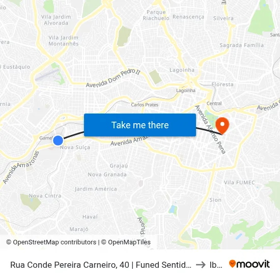 Rua Conde Pereira Carneiro, 40 | Funed Sentido Via Expressa (Gameleira) to Ibmec map