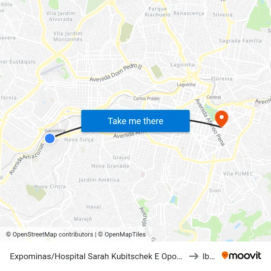 Expominas/Hospital Sarah Kubitschek E Oposto Ao 5º Batalhão Pmmg to Ibmec map