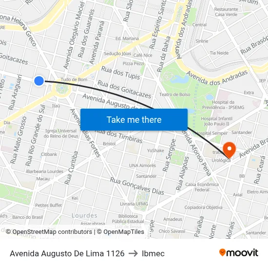 Avenida Augusto De Lima 1126 to Ibmec map