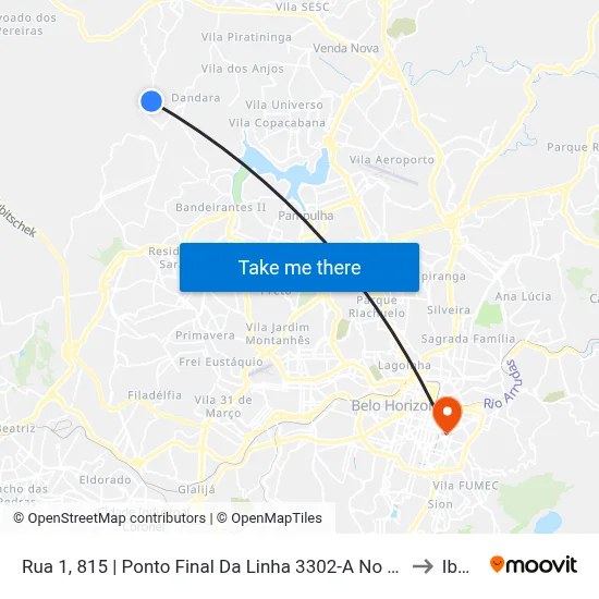 Rua 1, 815 | Ponto Final Da Linha 3302-A No Nova Pampulha to Ibmec map