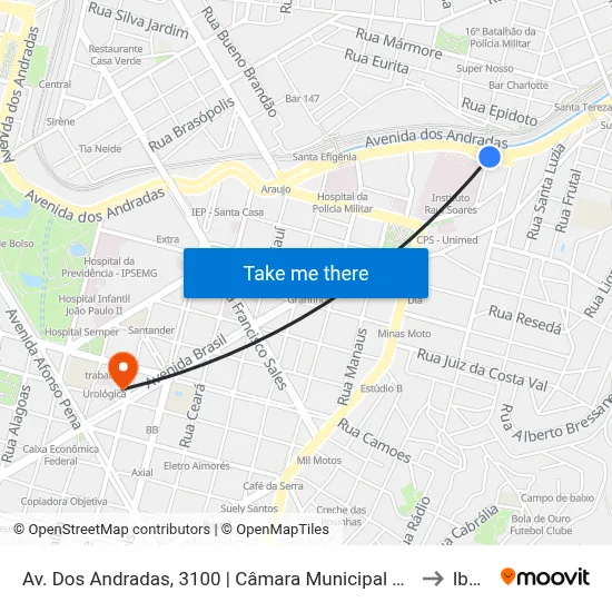 Av. Dos Andradas, 3100 | Câmara Municipal De Belo Horizonte to Ibmec map