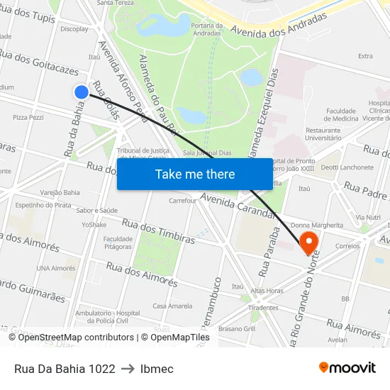 Rua Da Bahia 1022 to Ibmec map