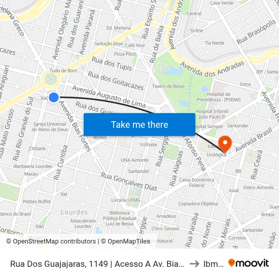 Rua Dos Guajajaras, 1149 | Acesso A  Av. Bias Fortes to Ibmec map