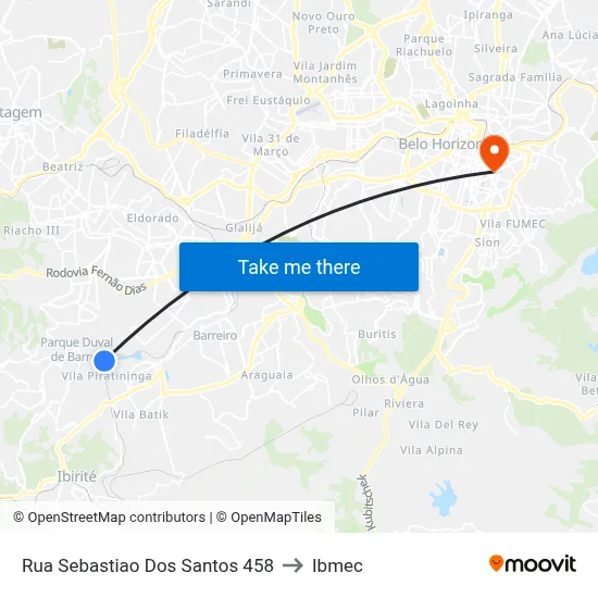 Rua Sebastiao Dos Santos 458 to Ibmec map